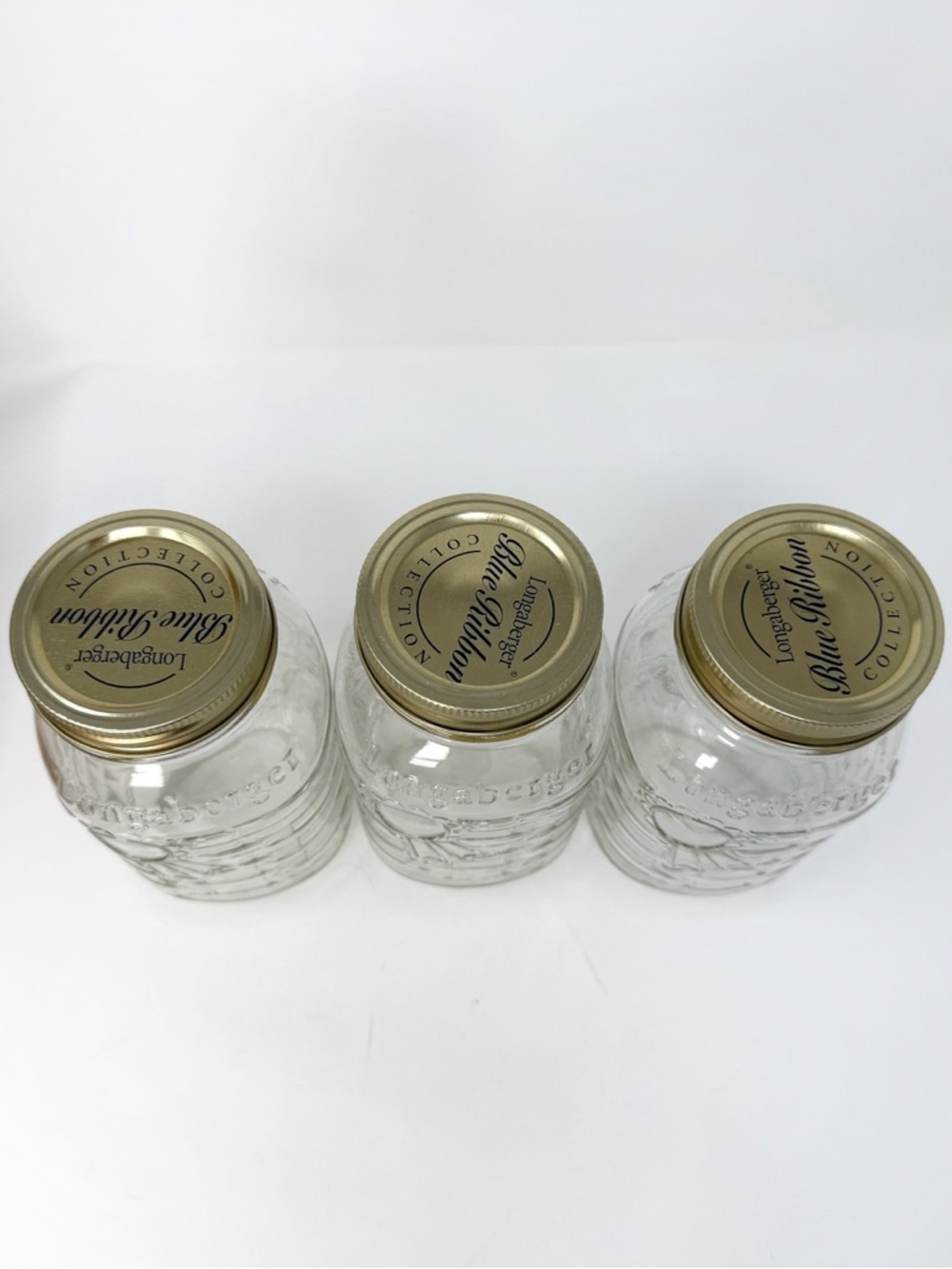 NEW Longaberger Blue Ribbon Quart Canning Jars Set 3 Glass USA w Lids Box - Picture 5 of 9